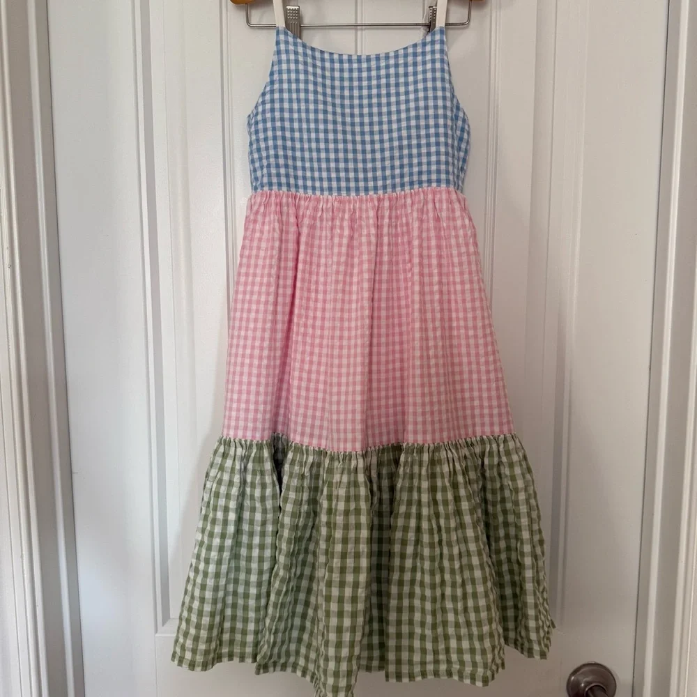 Mini Boden Girls Gingham Colorblock Dress - Picture 1 of 8